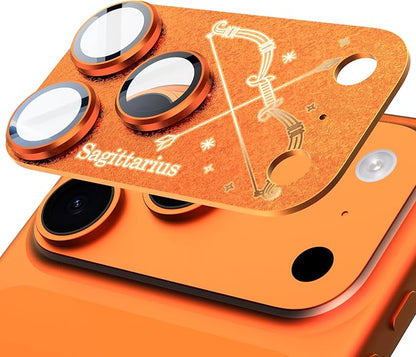 Compatible for iPhone 17 Pro Camera Lens Protector, Sagittarius Pattern, Drop Protection, Anti Scratch Full-Coverage, AR 360-Degree Protection, Camera Transmfttance HD, Easy Installation, Orange