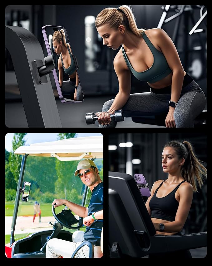 Stouchi Gym Magnetic Phone Holder, 360° Adjustable [N55 Dual Magnet] Phone Mount Gym Accessories for Women/Men, All Metal Portable Workout Essentials Compatible with 4.7-6.5" Smartphones, Black