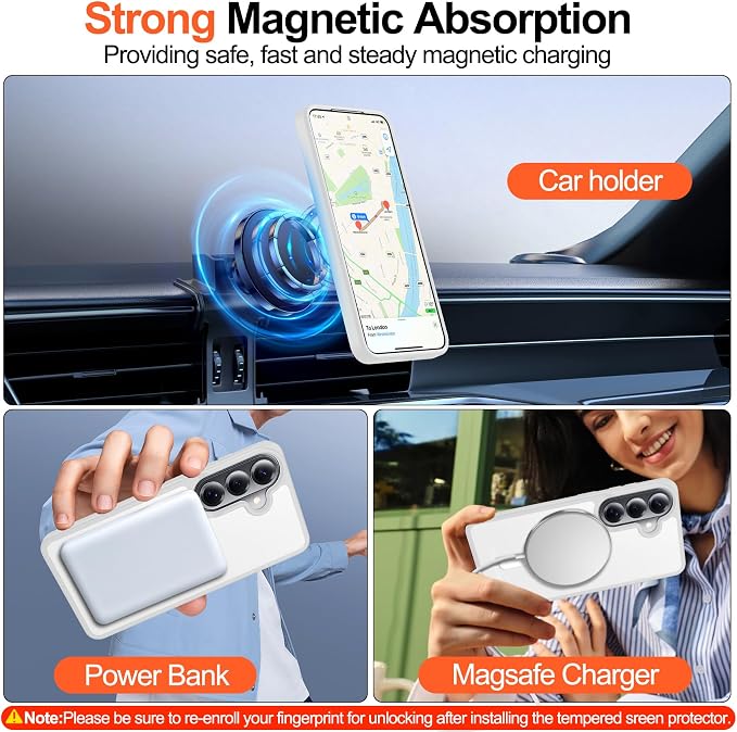 MOZOTER for Samsung Galaxy S26 Case with Magnetic,[Compatible with MagSafe][12Ft Military Dropproof][2*Screen Protector] Translucent Anti-Slip Back Slim Shockproof Case for S26-Clear
