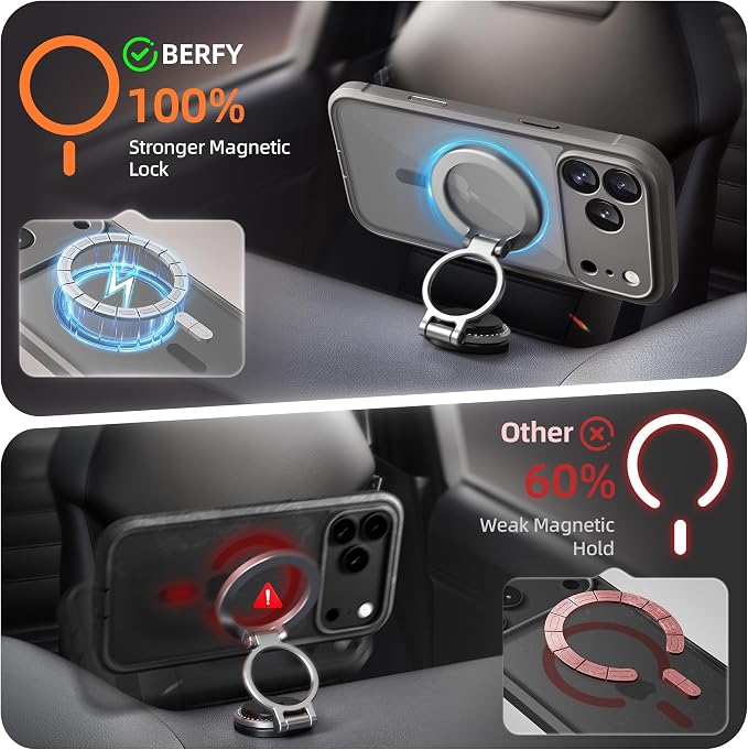 BERFY for iPhone 17 Pro Max Case, Compatible with MagSafe, Built-in Glass Screen Protector, Camera Protection, Shockproof Full Body Phone case 6.9", Clear Grey