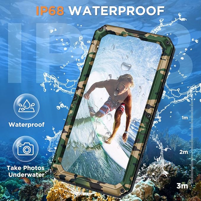 Beasyjoy for iPhone 16 Plus Case Waterproof, Metal Heavy Duty Full Body Protective Case with Built-in Screen Protector, Military Grade Shockproof Defender Cover for iPhone 16 Plus 6.7", Camo