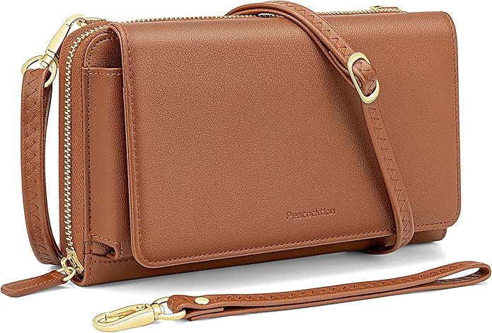 Peacocktion Crossbody Bags for Women RFID Wristlet Wallets Travel Vegan Leather Small Clutch Purses with Phone Pocket Zipper