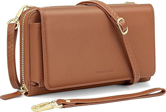 Peacocktion Crossbody Bags for Women RFID Wristlet Wallets Travel Vegan Leather Small Clutch Purses with Phone Pocket Zipper