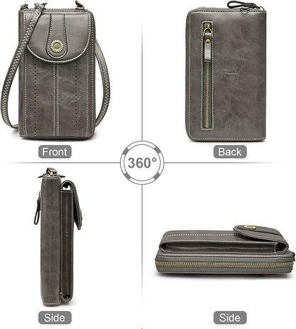 S-ZONE Women RFID Blocking Crossbody Cell Phone Purse Small Faux Leather Wallet Purse