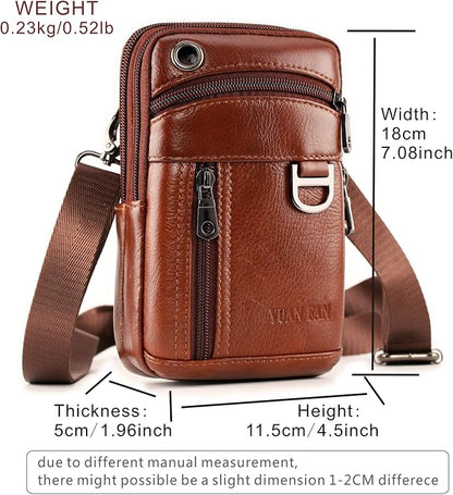 Leather Cell Phone Wallet Shoulder Holster,Hip Bum Pack Pouch Belt Pouch Bolso para Hombre Crossbody Bag for Men with Card Slots Compatible with iPhone (Brown)