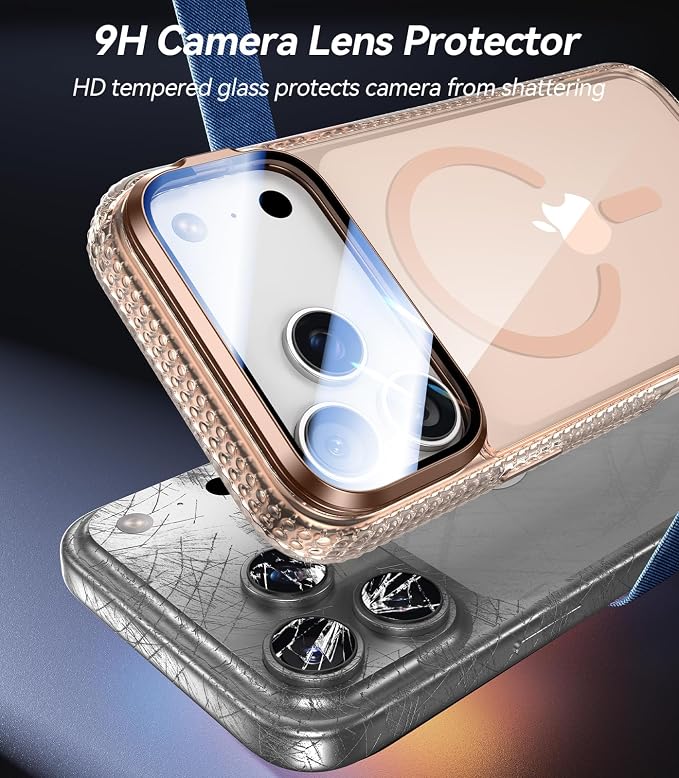 [Upgraded Full Camera Protection] for iPhone 17 Pro Max Case with Camera Cover Stand [Fit for MagSafe][10FT Mil-Grade Protection] Transparent Magnetic iPhone 17 Pro Max Phone Case, Clear Gold
