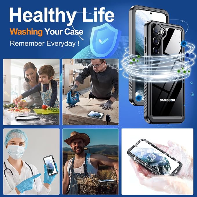 Hualele for Samsung Galaxy S21 Waterproof Case, Built-in Lens & Screen Protector[Full Body Shockproof][14 FT Military Drop Proof][Dustproof][IP68 Underwater] Case for S21 5G 6.2”-Black