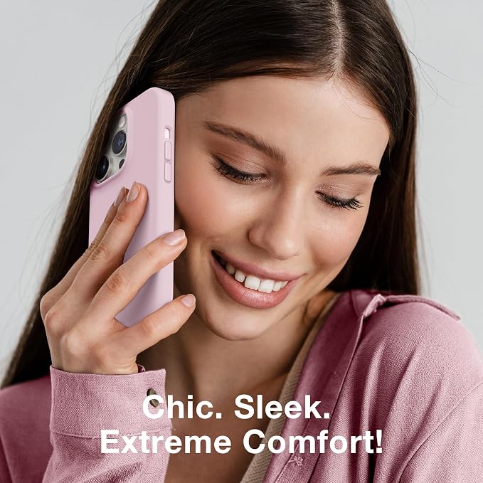 GONEZ for iPhone 14 Pro Case, Compatible with Magsafe, with Screen Protector + Camera Lens Protector, Soft Anti-Scratch Microfiber Lining, Shockproof Liquid Silicone Phone Cover, Pastel Pink