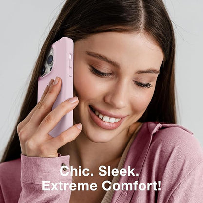 GONEZ for iPhone 14 Pro Case, Compatible with Magsafe, with Screen Protector + Camera Lens Protector, Soft Anti-Scratch Microfiber Lining, Shockproof Liquid Silicone Phone Cover, Pastel Pink