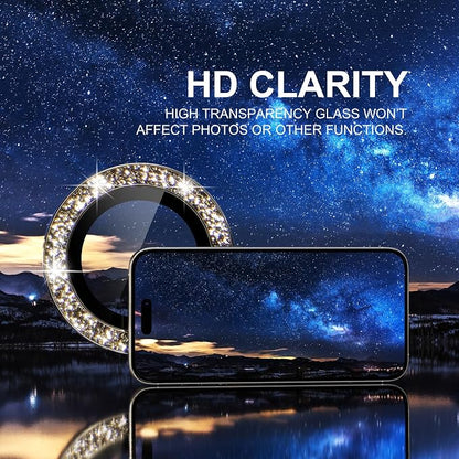 Choiche Compatible for iPhone 15 Pro/iPhone 15 Pro Max Camera Lens Protector Bling, 9H Tempered Glass Camera Cover Screen Protector Metal Ring Decoration Accessories (Glitter-Titanium Gray)