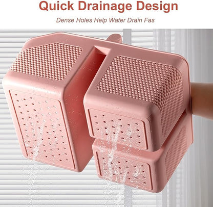 rejomiik Shower Caddy Portable with Bamboo Handle, Plastic Basket Cleaning Caddy Organizer Storage Tote for Bathroom, College, Dorm Room Essentials, Pink