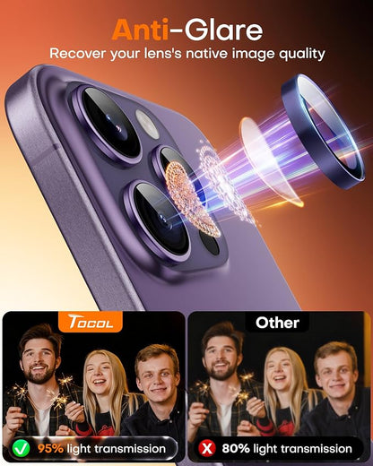 TOCOL for iPhone 14 Pro Max Camera Lens Protector/iPhone 14 Pro Camera Lens Protector Tempered Glass HD Individual Scratch Resistant Cover Accessories Case Friendly 2 Pack（Purple）