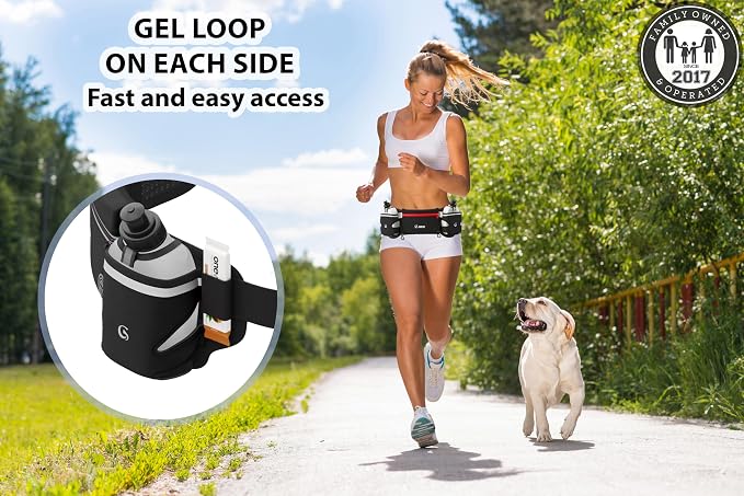 Q-RUN Hydration Running Belt with 2 x 10oz Water Bottles, No Bounce Adjustable Waist Belt for Men & Women, Marathon Running Gear