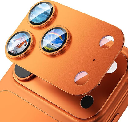 Camera Lens Protector for iPhone 17 Pro Max-Single Piece,Ultra Thin Aluminum Alloy Frame,9H Dual-Strength Glass with 99% AR Light Transmittance,Case Friendly, Orange
