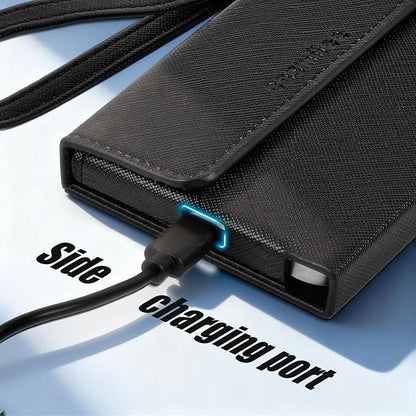 Power Bank Case for Anker Nano Ultra-Slim 5,000mAh Magnetic Wireless Charging Battery, Portable PU Leather Charger Sleeve with Magnetic Closure, Built-in Charging Port Access & Wrist Strap (Box Only)