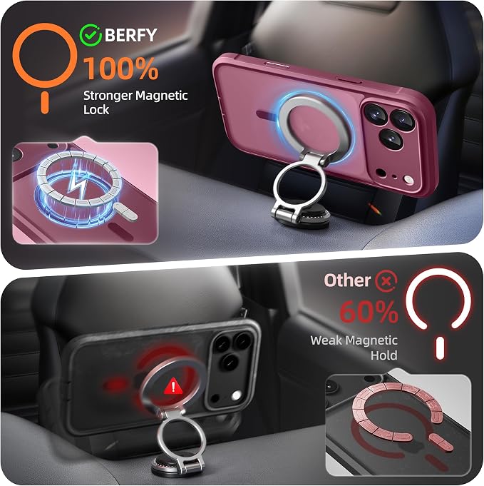 BERFY for iPhone 17 Pro Max Case, Compatible with MagSafe, Built-in Privacy Screen Protector, Camera Protection, Shockproof Full Body Phone Case 6.9", Translucent Deep Red