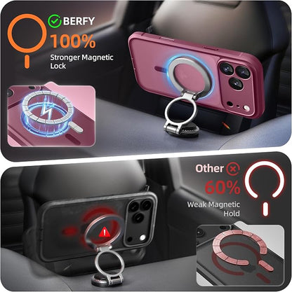 BERFY for iPhone 17 Pro Max Case, Compatible with MagSafe, Built-in Privacy Screen Protector, Camera Protection, Shockproof Full Body Phone Case 6.9", Translucent Deep Red
