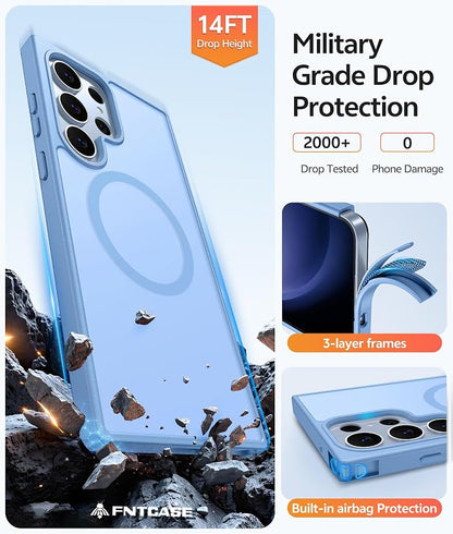 FNTCASE for Samsung Galaxy S23 Ultra Case, Compatible with Magsafe | Translucent Matte Magnetic Back, 14FT Military Grade Drop Protection, Shockproof Protective Phone Cover