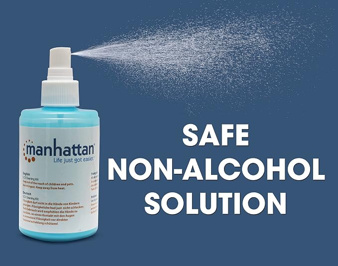 Manhattan Screen & Keyboard Cleaner Kit – 6.75 oz - Non-Alcohol Cleaning Spray with Microfiber Cloth & Keyboard Brush - for TV, Computer, Laptop, Monitor, LED, LCD, Electronic Devices - 421027