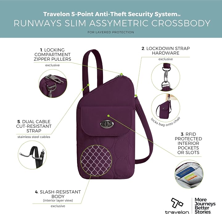Travelon Anti-Theft Runways Slim Assymetric Crossbody
