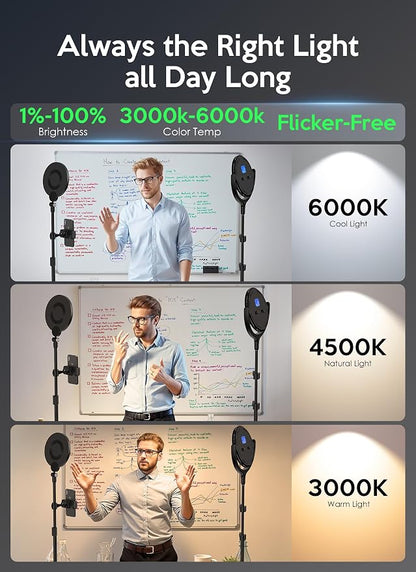 Ring Light for Online Teaching Video 2700-6500K Home Office Studio Light - Desktop & Phone Tripod Stand - High CRI 2-Point Lighting for Video Recording/Photography/Flexible Work
