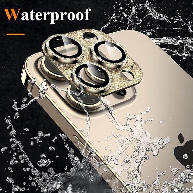 YWXTW for iPhone 14 Pro/iPhone 14 Pro Max Camera Lens Protector, [4TH Gen New Bling Design] Glitter Shiny Diamond Metal Ring Tempered Glass Back Camera Screen Protector Lens Cover (Gold)