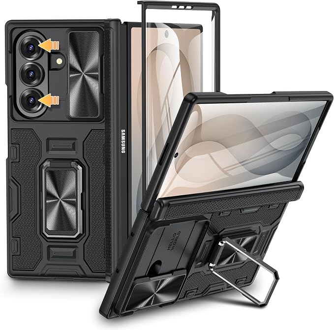 VEGO for Z Fold 8 Ultra Case with Built-in Hinge & Screen Protector, Black | Galaxy Fold 8 Ultra Case with 360° Rotating Kickstand & Camear Cover Heavy Duty Shockproof Rugged Case Fold 8 Ultra
