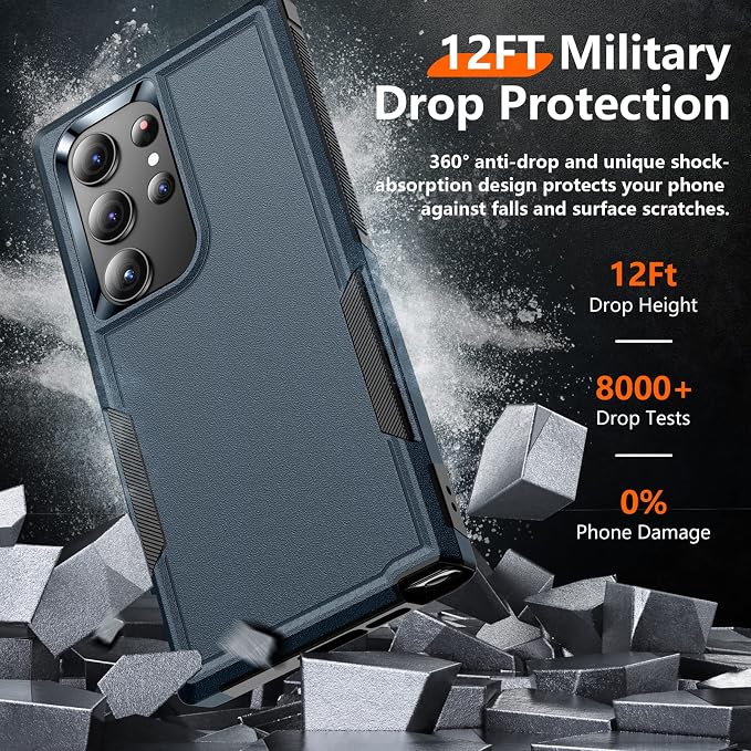 Red2Fire for Samsung Galaxy S23 Ultra Case, [Military Grade Shockproof] with 2Pcs [Soft Screen Protector + Lens Protector] Heavy Duty Full Body Protection Phone Case for S23 Ultra Case 5G, Sea Blue