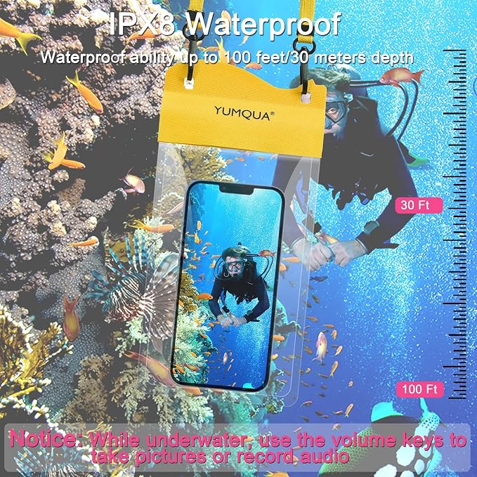 YUMQUA Large Waterproof Phone Pouch 2 Pack, IPX8 Waterproof Cell Phone Case Dry Bag Compatible with iPhone 15 14 13 12 11 Pro Max/Galaxy S23 Ultra S22 Pixel 4 XL Up to 7.5", Army Green+Yellow