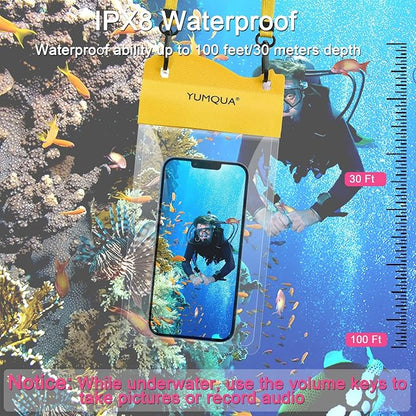 YUMQUA Large Waterproof Phone Pouch 2 Pack, IPX8 Waterproof Cell Phone Case Dry Bag Compatible with iPhone 15 14 13 12 11 Pro Max/Galaxy S23 Ultra S22 Pixel 4 XL Up to 7.5", Army Green+Yellow