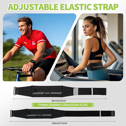 Slim Running Belt Fanny Pack for Men Women, Running Phone Holder, Waist Pack Runners Bag Money Belt with 3 Separate Pouch to Store Your Phone Key Money Safe, Waist Bag-Black