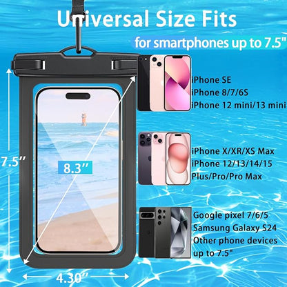 2 Pack Waterproof Phone Pouch with Adjustable Lanyard for iPhone 17 16 15 14 13 12 Pro Max, Samsung Galaxy S25/S24 up to 7.5", IPX8 Cellphone Water Proof Phone Case Dry Bags Black/Green