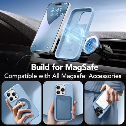 GONEZ Magnetic for iPhone 16 Pro Case, Compatible with MagSafe, [Screen Protector + Camera Lens Protector], Silicone Shockproof Anti-Scratch Protective Phone Case 6.3 inch, Mist Blue