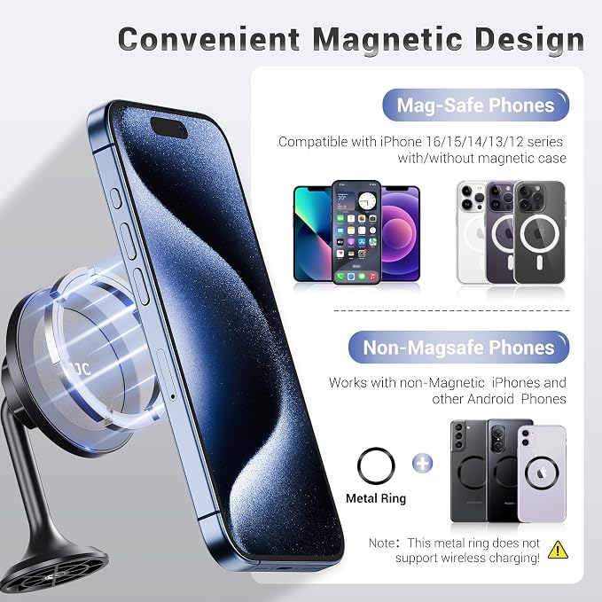 Magnetic Phone Tripod Mount Adapter with Arca Base &1/4" Screw Hole Compatible with MagSafe, 60° Tilt iPhone Tripod Holder for iPhone 17 16 15 14 13 12 Pro Max Plus, Selfie Stick Tripod Arca Ball Head