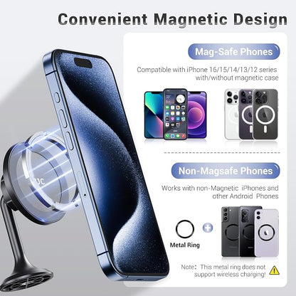 Magnetic Phone Tripod Mount Adapter with Arca Base &1/4" Screw Hole Compatible with MagSafe, 60° Tilt iPhone Tripod Holder for iPhone 17 16 15 14 13 12 Pro Max Plus, Selfie Stick Tripod Arca Ball Head