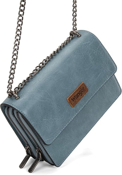 Wrangler Flap Crossbody Purse for Women Shoulder Bag Vintage Wallets with Chain Strap