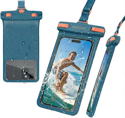 wellhouse Waterproof Phone Pouch, Waterproof Phone Case for iPhone 17 16 15 14 13 Pro Max XS Samsung, IPX8 3D Cellphone Dry Bag Beach Essentials (1 Pack - Blue8.0, 8 inch)