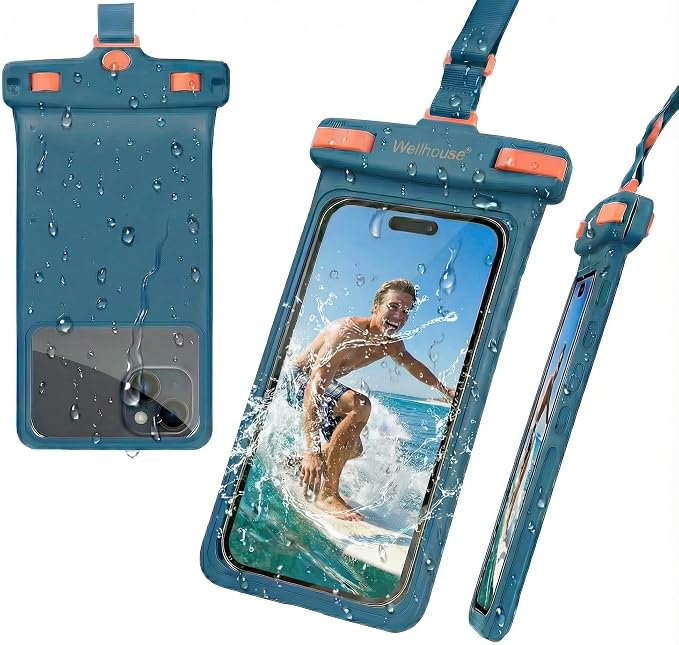 wellhouse 3D Waterproof Phone Pouch with Lanyard,Premium TPU100FT Deep Waterproof Phone Case for iPhone 17 16 15 14 13 12 Pro Max XS Samsung,Snorkeling, Surfing, Kayaking,Skiing,Hot Springs