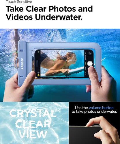 Spigen AquaShield Universal Waterproof Phone Pouch, Waterproof Phone Case, PVC Protective Dry Bag Cases with IPX8 A601 Compatible with iPhone, Galaxy, Google (Pack of 1) - Transparent Aqua Blue