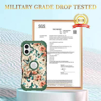 Hocase for iPhone 16 Plus Case 6.7", Heavy Duty Shockproof Protection Soft Silicone Rubber+Hard Plastic Bumpers Hybrid Protective Case for iPhone 16 Plus 2024 - Teal Green Butterflies