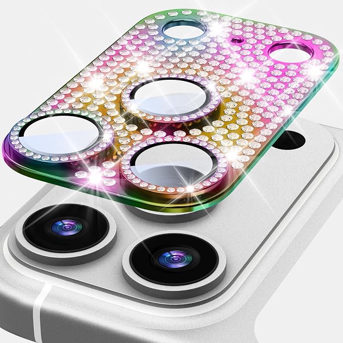 Suoman for iPhone 17 Pro Camera Lens Protector, [All-in-one Diamond] [Strong-Adhesion] Metal Frame Tempered Glass Camera Lens Cover -Colorful