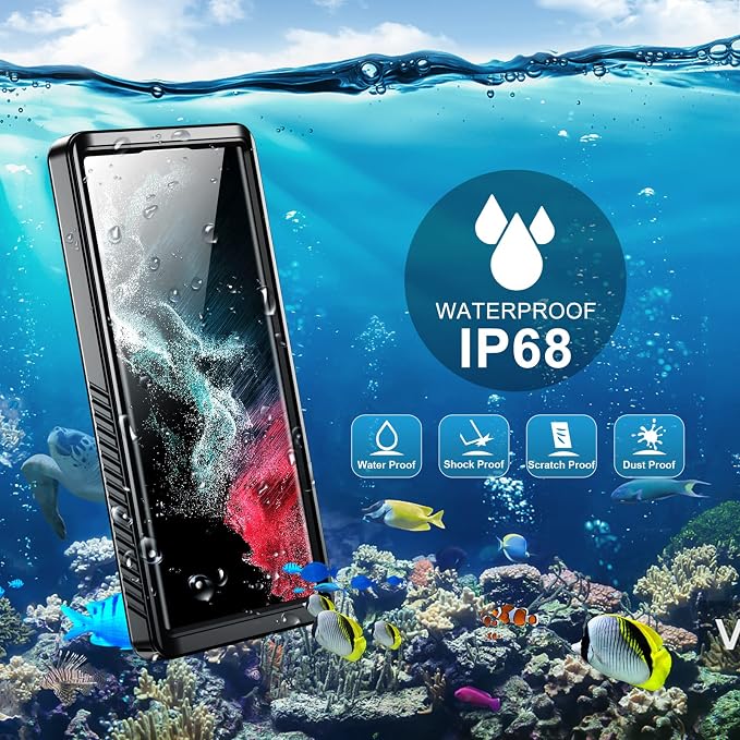 SPIDERCASE Designed for Samsung Galaxy S22 Ultra Case Waterproof, Built-in Screen Protector Full Protection Heavy Duty Shockproof Anti-Scratched Rugged Case, Black