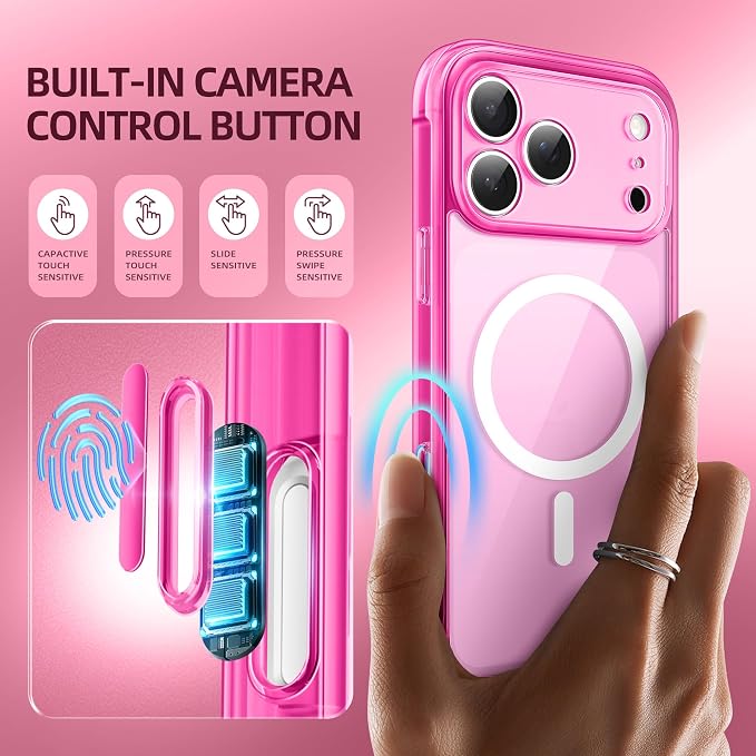 BERFY for iPhone 17 Pro Max Case, Compatible with MagSafe, Built-in Privacy Screen Protector, Camera Protection, Shockproof Full Body Phone Case 6.9", Clear Bright Pink