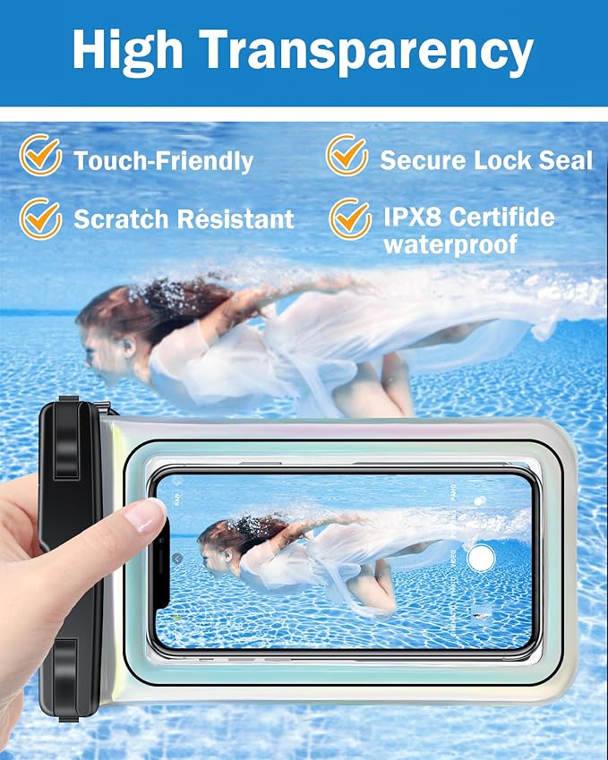 Waterproof Phone Pouch Floating, IPX8 Waterproof Phone Case for iPhone 16 15 14 13 ProMax Galaxy S25 S24 S23, Up to 7.0 Inch, with Adjustable Lanyard, Travel Beach Cruise Kayak Essentials