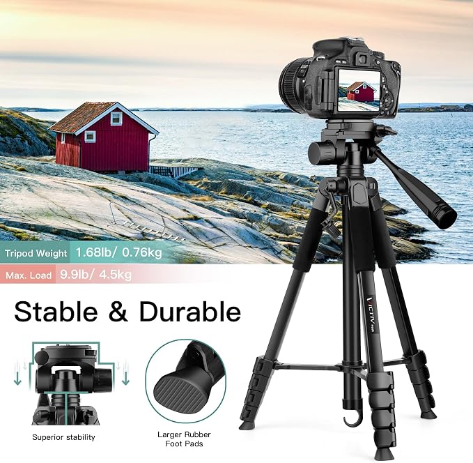 Camera Tripod Stand, 68" Phone Tripod for Tablet with Remote and Holder, Lightweight and Compact Travel Tripod for Canon Sony Camera, Compatible with DSLR, iPhone, iPad