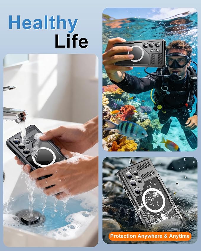 for Samsung Galaxy S24 Ultra Waterproof Case, [Fit for Magsafe] [IP68 Water Proof] [Built-in Screen Protector], Magnetic Heavy Duty Military Grade Rugged Phone Case for S 24 Ultra 6.8", Black
