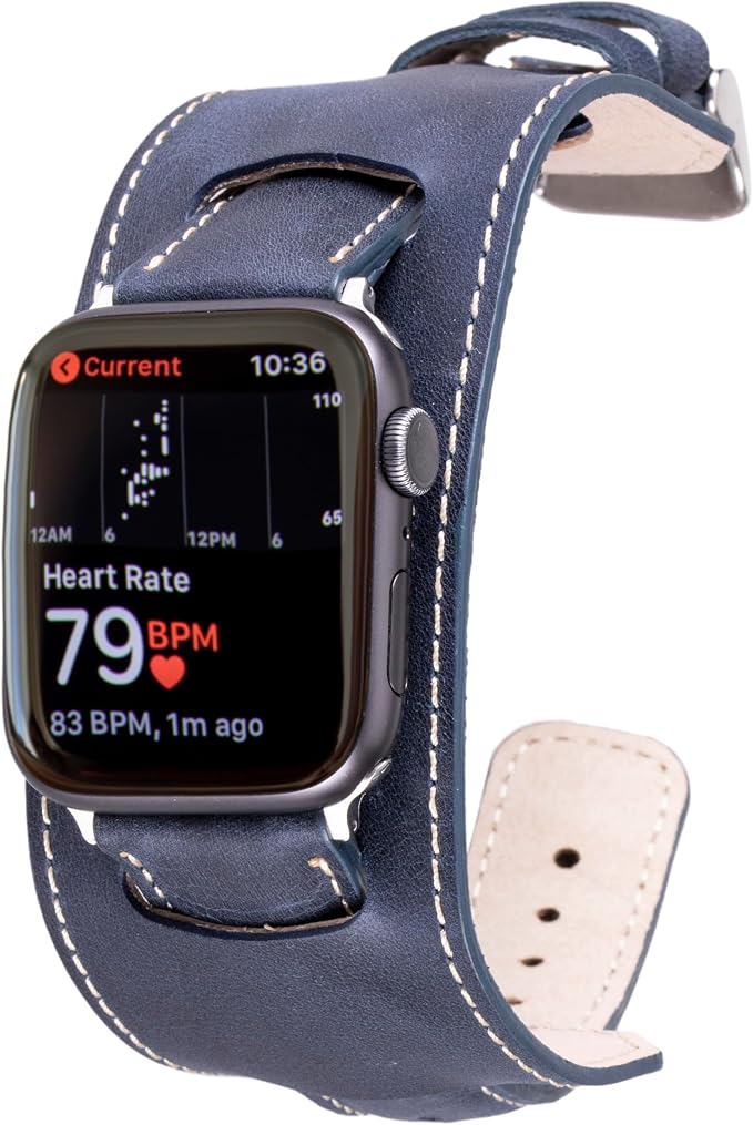 HARDISTON Cuff Watch Band Compatible with Apple 38mm for men & women, Handmade Genuine Leather, Compatible with iWatch Series 11 10 9 8 7 6 5 4 3 2 1 SE Ultra, Wrist Bracelet Band, Medium/Band-Navy