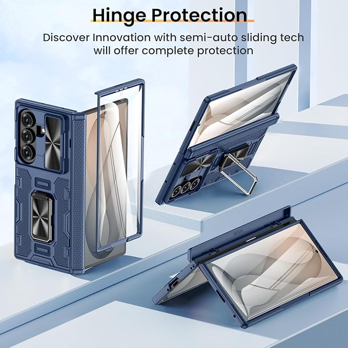 VEGO for Samsung Fold 8 Ultra Case with Hinge Protection&Camera Cover,Blue | Built-in Rotating Ring Stand[Screen Protector] Heavy Duty Shockproof Protective Hard Case for Samsung Z Fold 8 Ultra