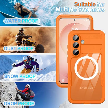 GOLDJU for Samsung Galaxy S26 Case Waterproof, Galaxy S26 Case with Built-in Screen & Lens Protector, Shockproof Full Body Protection Phone Case, Compatible with MagSafe/Wireless Charging, Orange