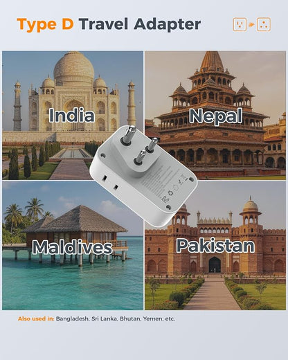TESSAN US to India Plug Adapter 2 Pack, PD 20W Type D Travel Adapter with 4 AC Outlets 4 USB Ports (2 USB C), India Power Adaptor for USA to Bangladesh Nepal Maldives Pakistan Yemen